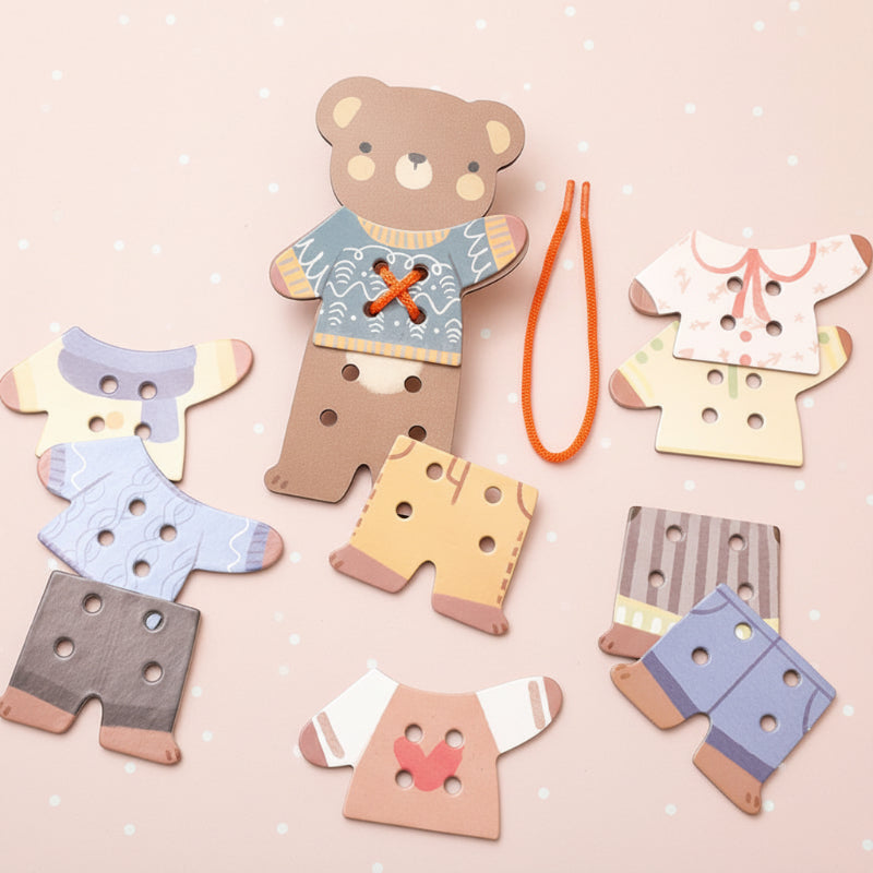 ThreadBear – Adorable y educativo – Juguete para ensartar Montessori Oso