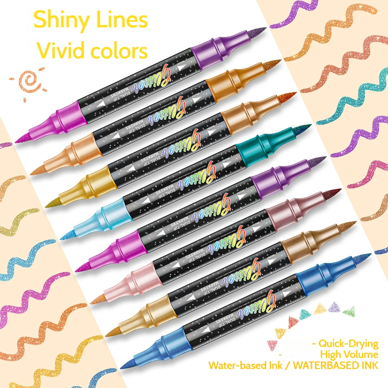 ArtShine – Colorido y brillante – Set de rotuladores de doble cara con purpurina y efectos luminosos