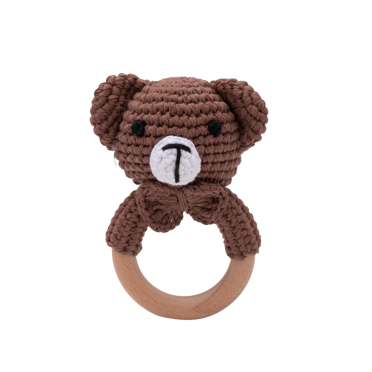 CuddleRattle – Suave y divertido – Sonajero de ganchillo para bebé con anillo de madera