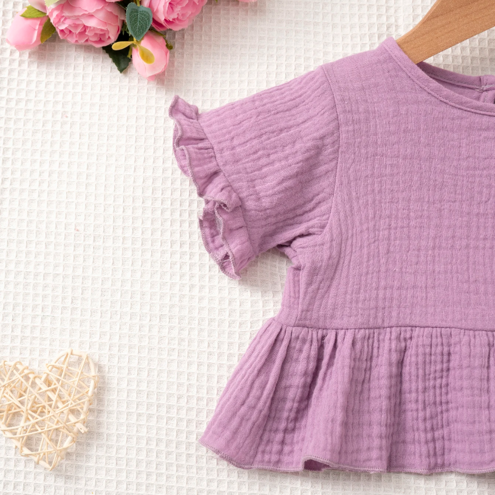 SoftCharm – Elegante y cómodo: conjunto para niñas con top con volantes y pantalón largo