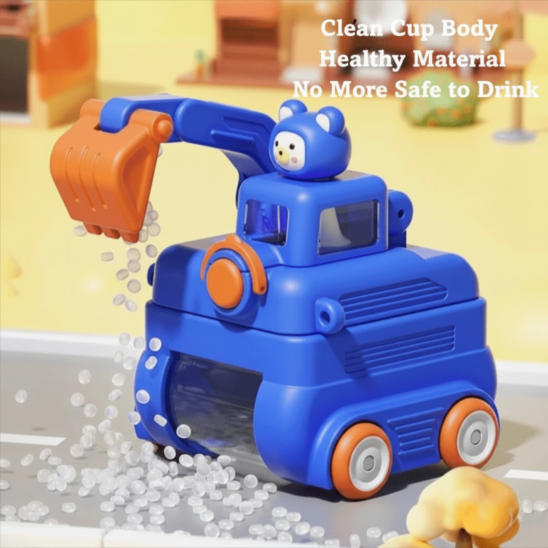 TinyExcavators – Única y funcional: botella de agua con forma de excavadora y pajita