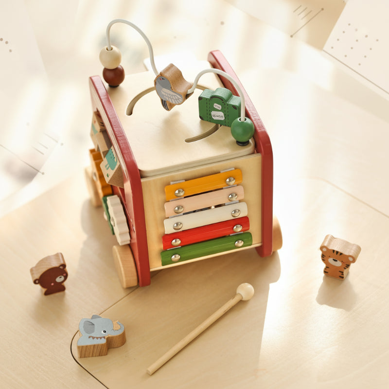 BusyRide – Educativo y versátil: autobús de actividades Montessori de madera