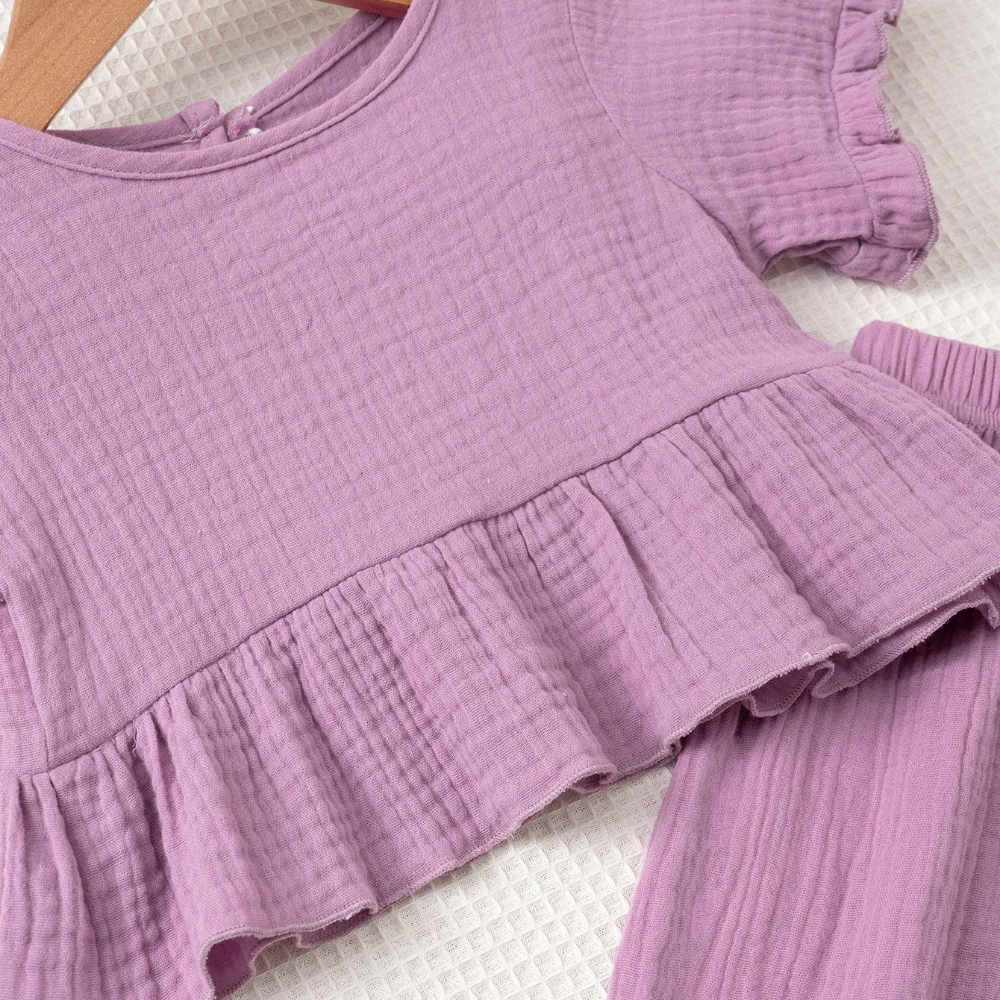 SoftCharm – Elegante y cómodo: conjunto para niñas con top con volantes y pantalón largo