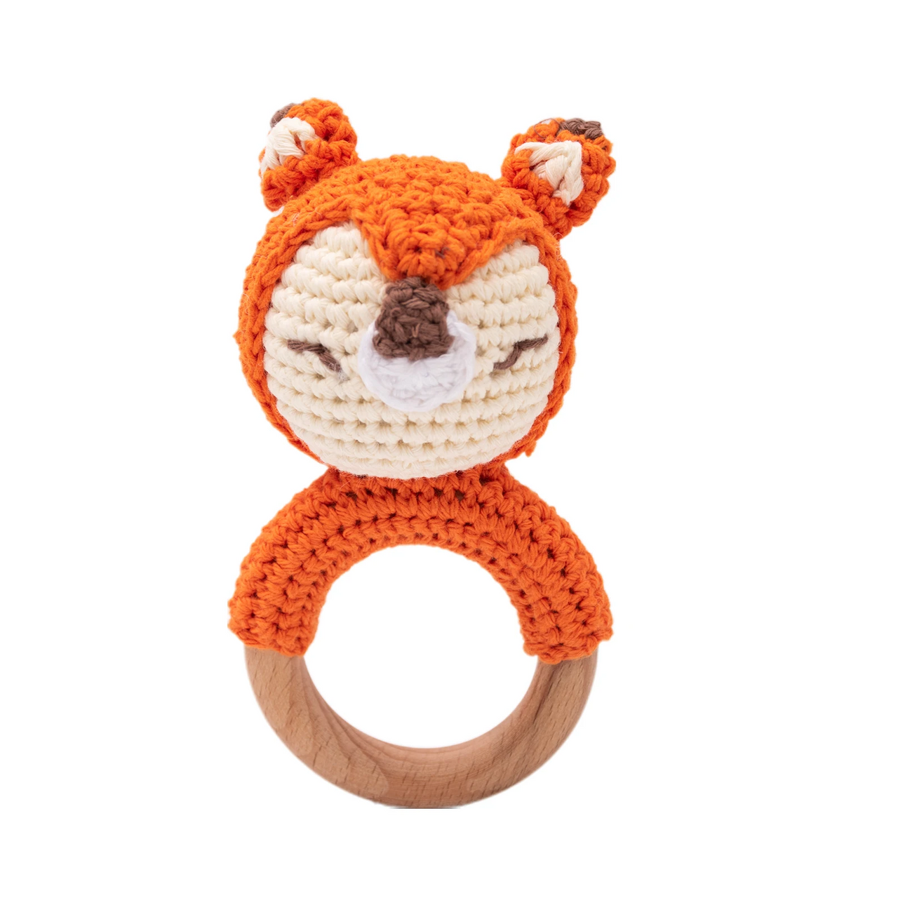 CuddleRattle – Suave y divertido – Sonajero de ganchillo para bebé con anillo de madera