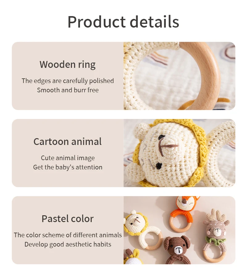CuddleRattle – Suave y divertido – Sonajero de ganchillo para bebé con anillo de madera