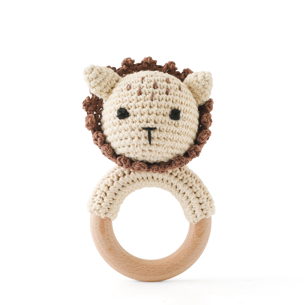 CuddleRattle – Suave y divertido – Sonajero de ganchillo para bebé con anillo de madera