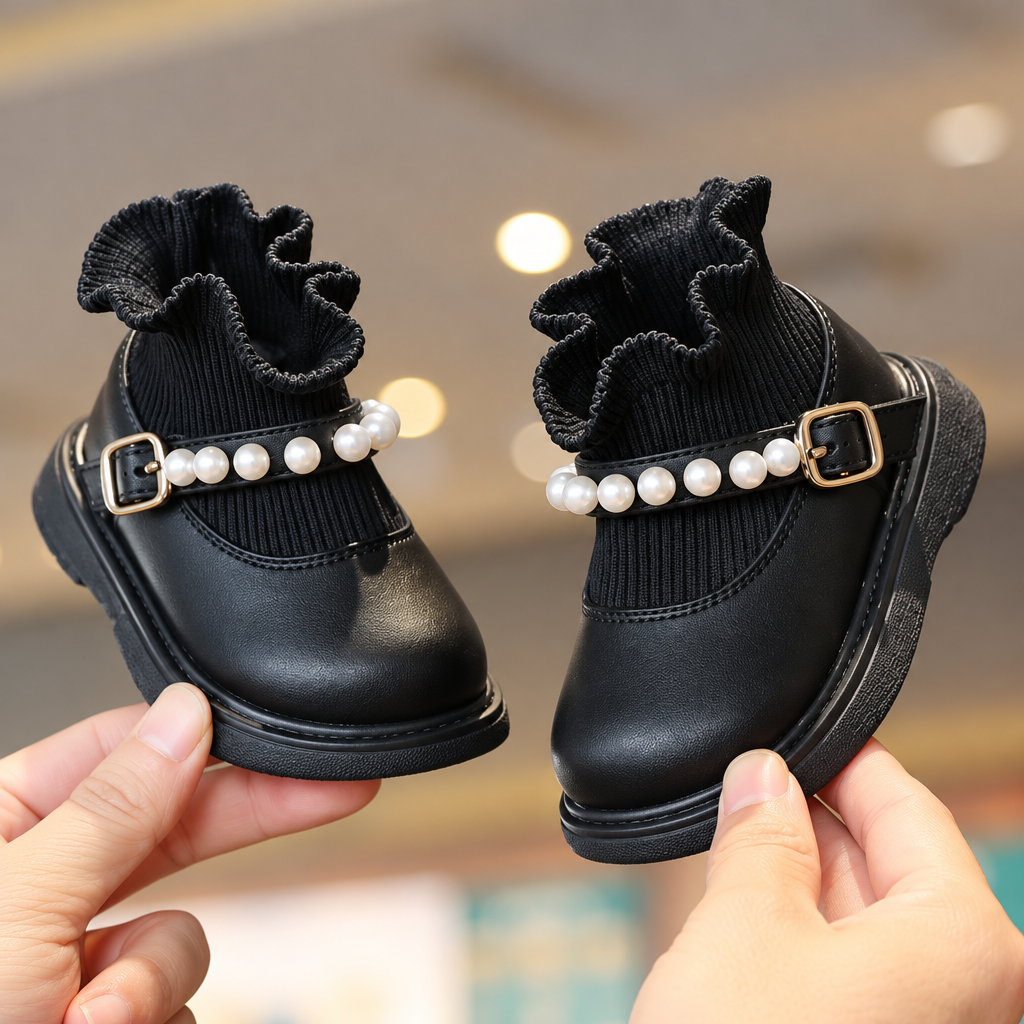 PearlCharm – Elegante y adorable – Botines infantiles con detalles de perlas