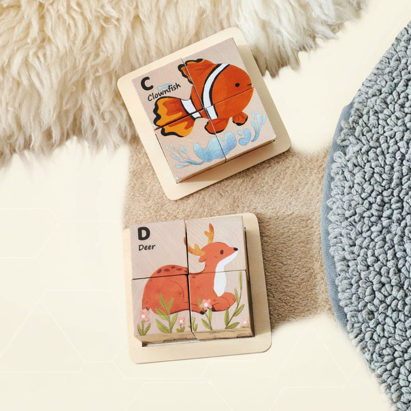 WoodMind – Creativo y educativo: rompecabezas de madera con animales Montessori 6 en 1