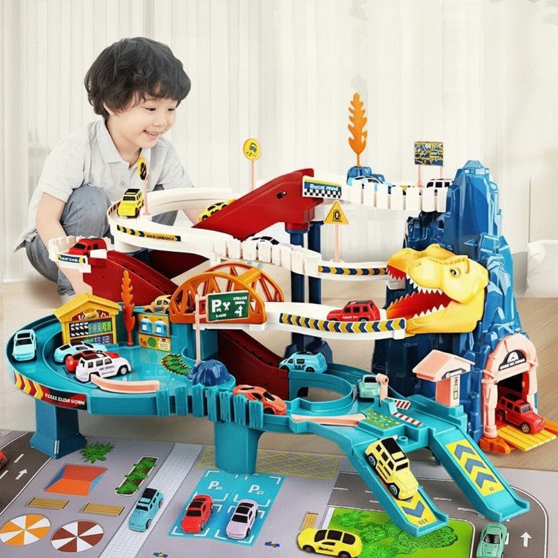 JurassicRun – Divertido y educativo – Pista de carreras de dinosaurios con coches