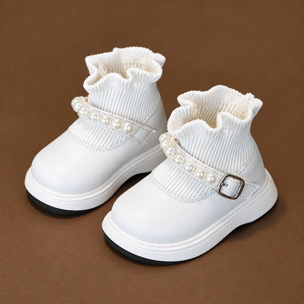 PearlCharm – Elegante y adorable – Botines infantiles con detalles de perlas