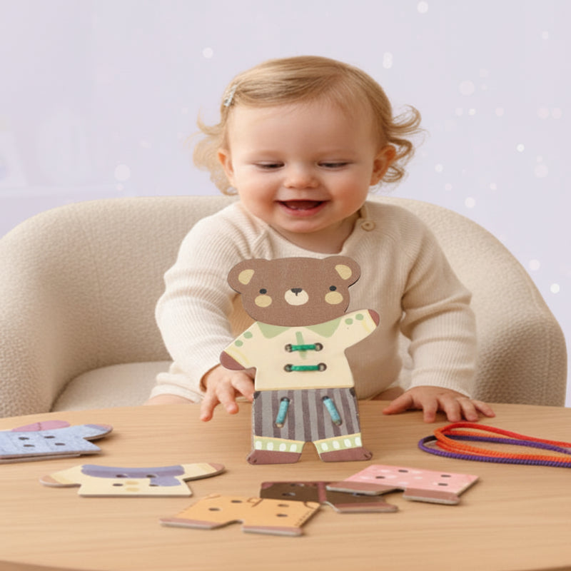ThreadBear – Adorable y educativo – Juguete para ensartar Montessori Oso