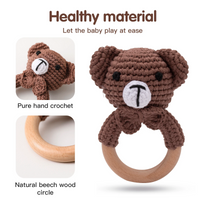 Thumbnail for CuddleRattle – Suave y divertido – Sonajero de ganchillo para bebé con anillo de madera