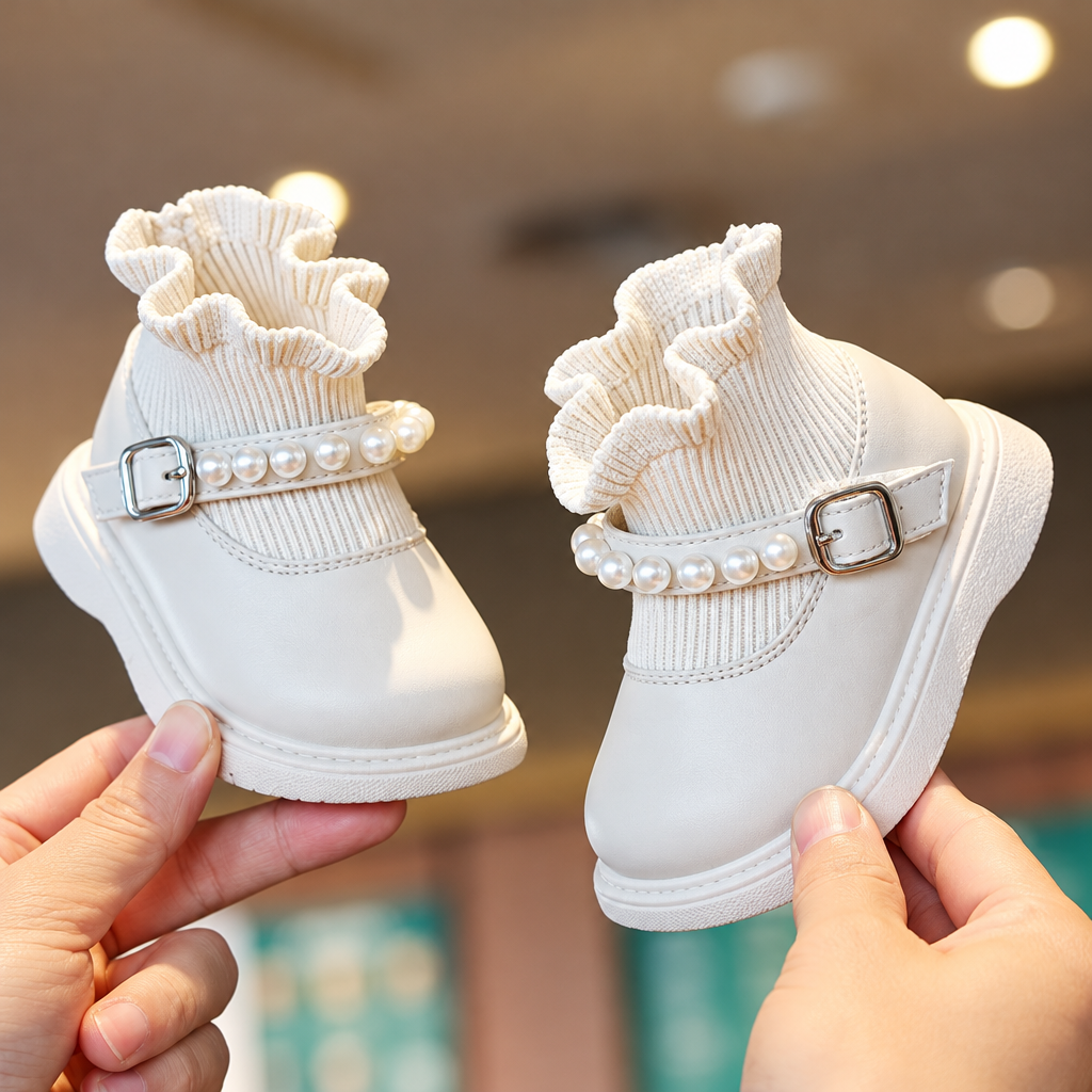 PearlCharm – Elegante y adorable – Botines infantiles con detalles de perlas