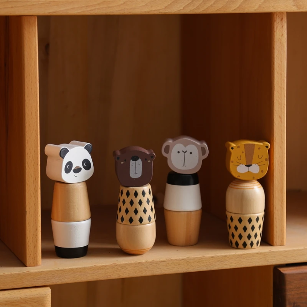 WoodyFriends – Motricidad y diversión – Juguetes apilables de madera con forma de animales