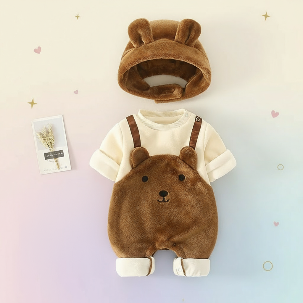 MiniSnow – Cómodo y protector: pelele y gorrito de felpa