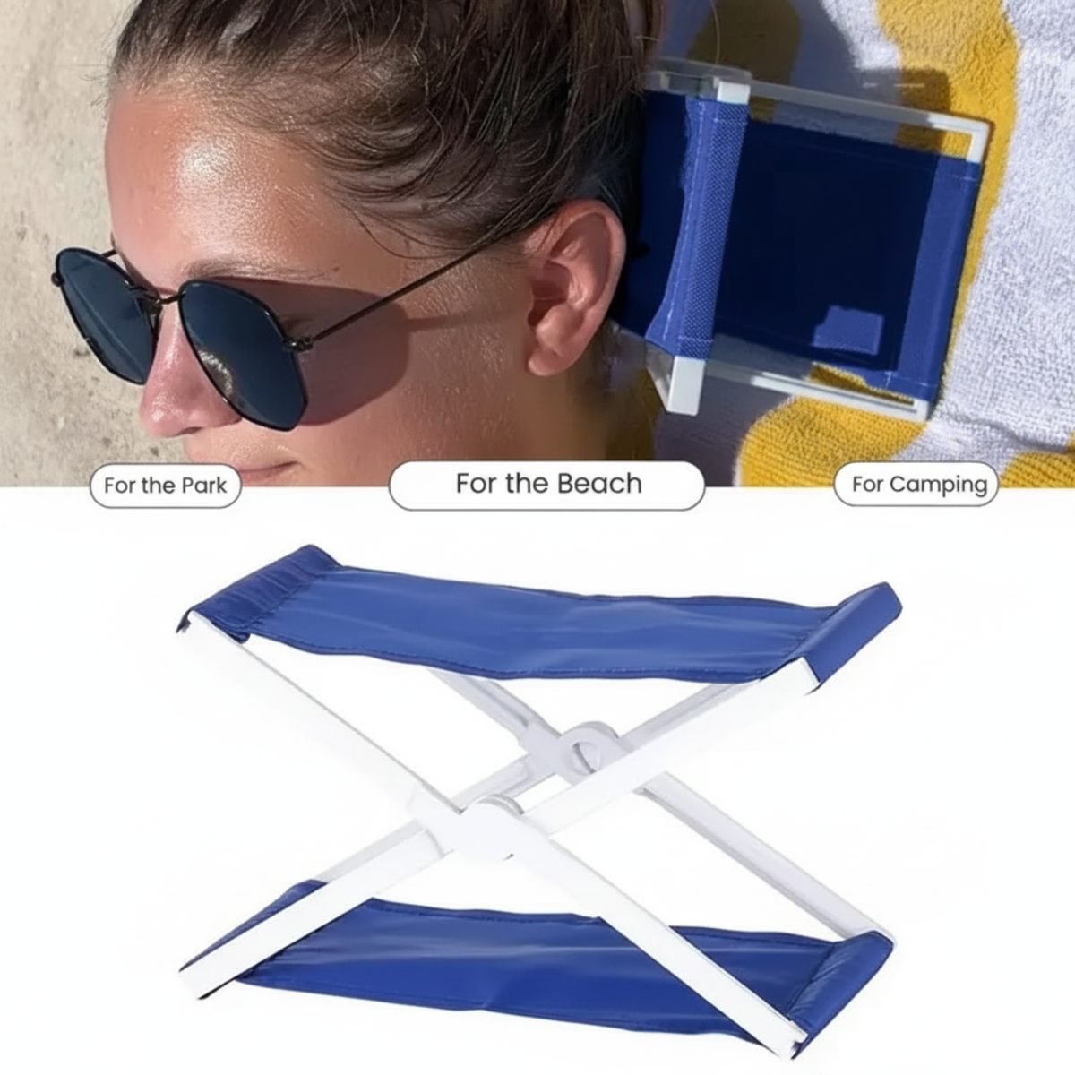 BeachNap – Portátil y ligero: reposacabezas plegable para la playa y el parque