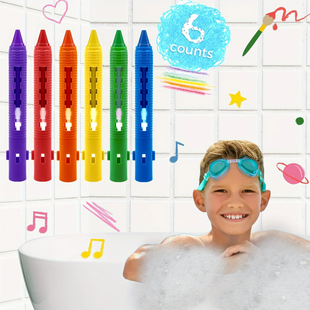 DoodleBath – Colorido y divertido – Juego de 6 tizas de baño