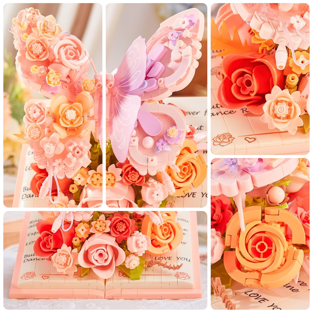 BloomBook – Romántico y creativo: libro de flores en 3D con rosas y mariposas