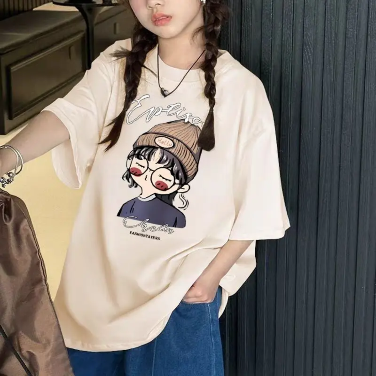 CuteStyle – A la última y cómoda: camiseta con estampado de dibujos animados oversize