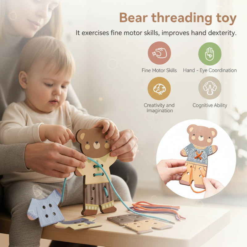 ThreadBear – Adorable y educativo – Juguete para ensartar Montessori Oso