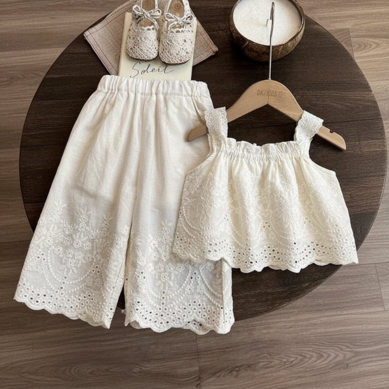 TinyLuxe – Conjunto de verano de Somerset: top de encaje y pantalones de pierna ancha