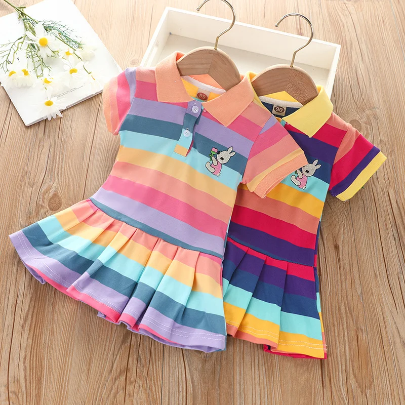RainbowBabe – Fresco y colorido – Vestido polo para niña