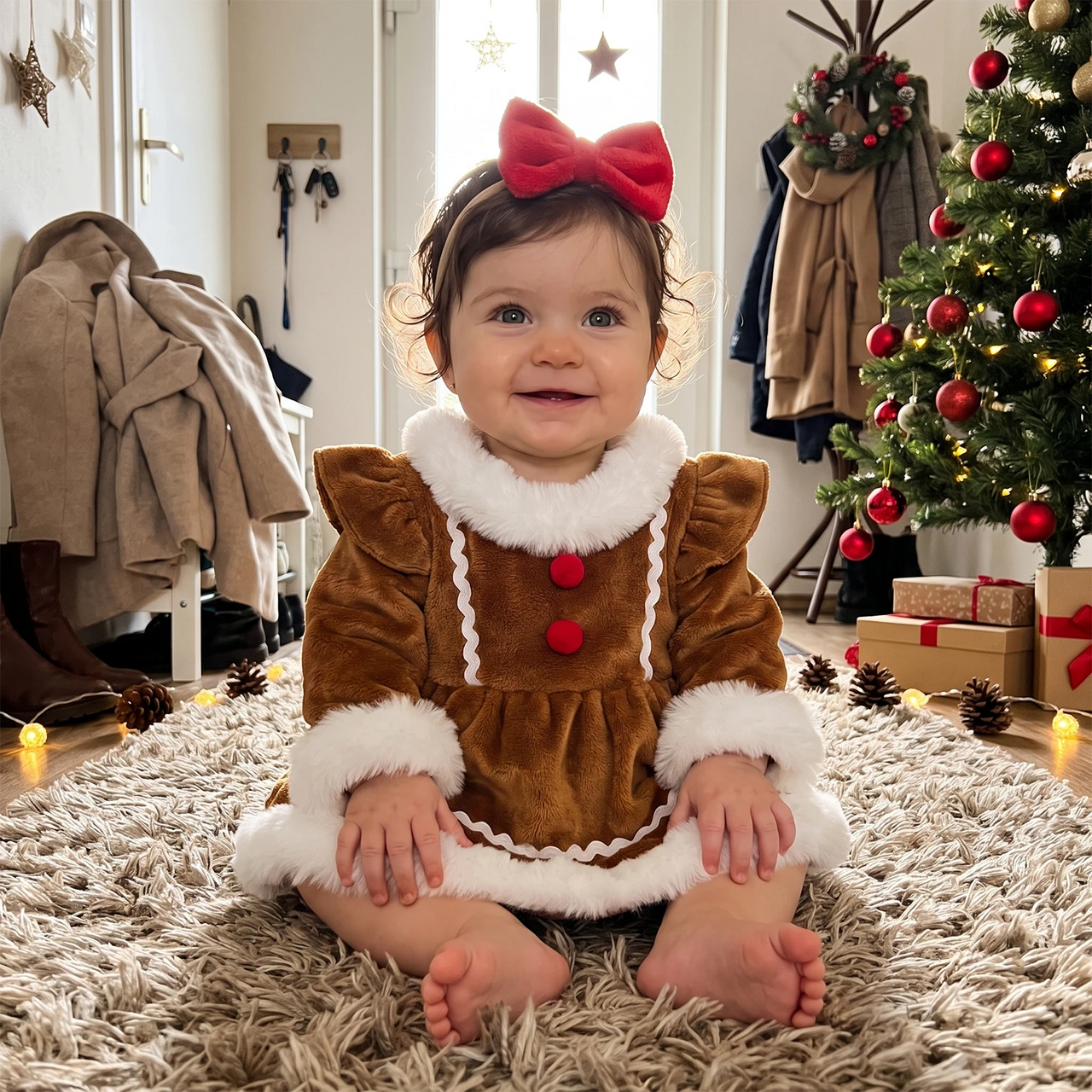 LittleGinger – Cálido y festivo – Mono navideño para bebé con diadema