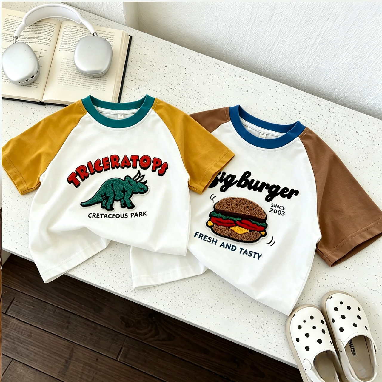 StreetBoy – A la última y cómoda: camiseta infantil con mangas raglán y estampado