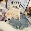MiniChic – Elegante y cómodo: conjunto de top boho y pantalones cortos vaqueros