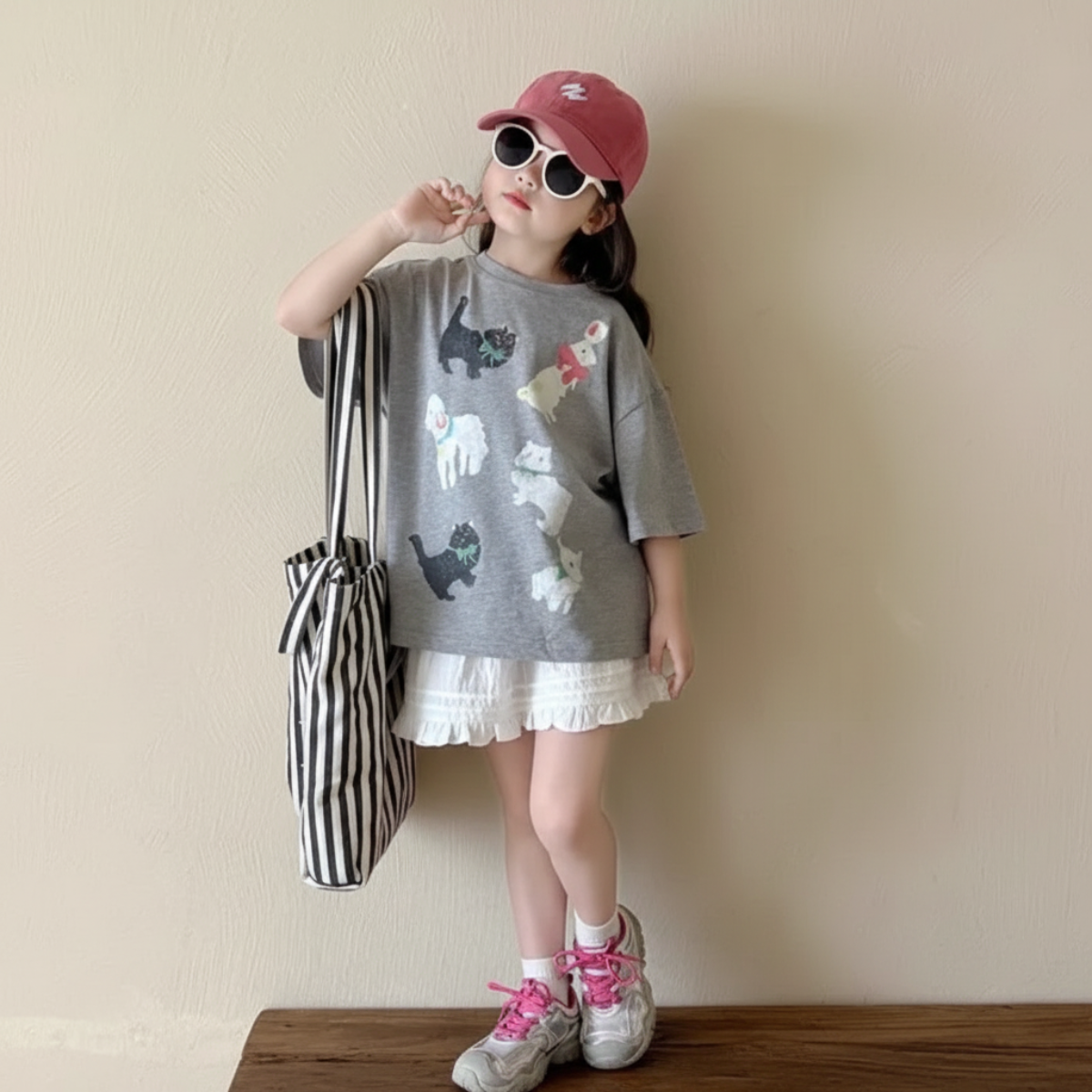 CatFun – Estilo informal y divertido – Camiseta oversize con estampado de gatos