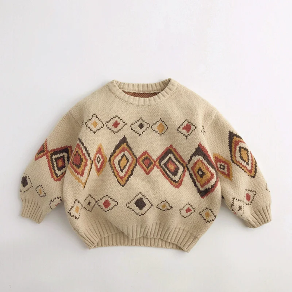 LittleRetro – Cálido y elegante: jersey de punto para niño con motivo de rombos