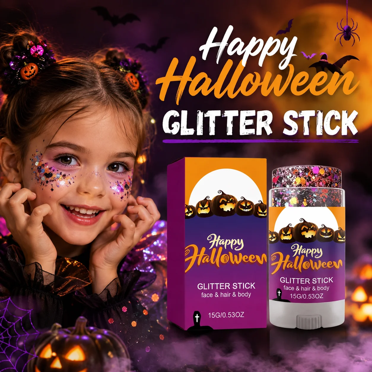GlitterPop – Brillante y festivo: barra de purpurina de Halloween para el rostro, el pelo y el cuerpo
