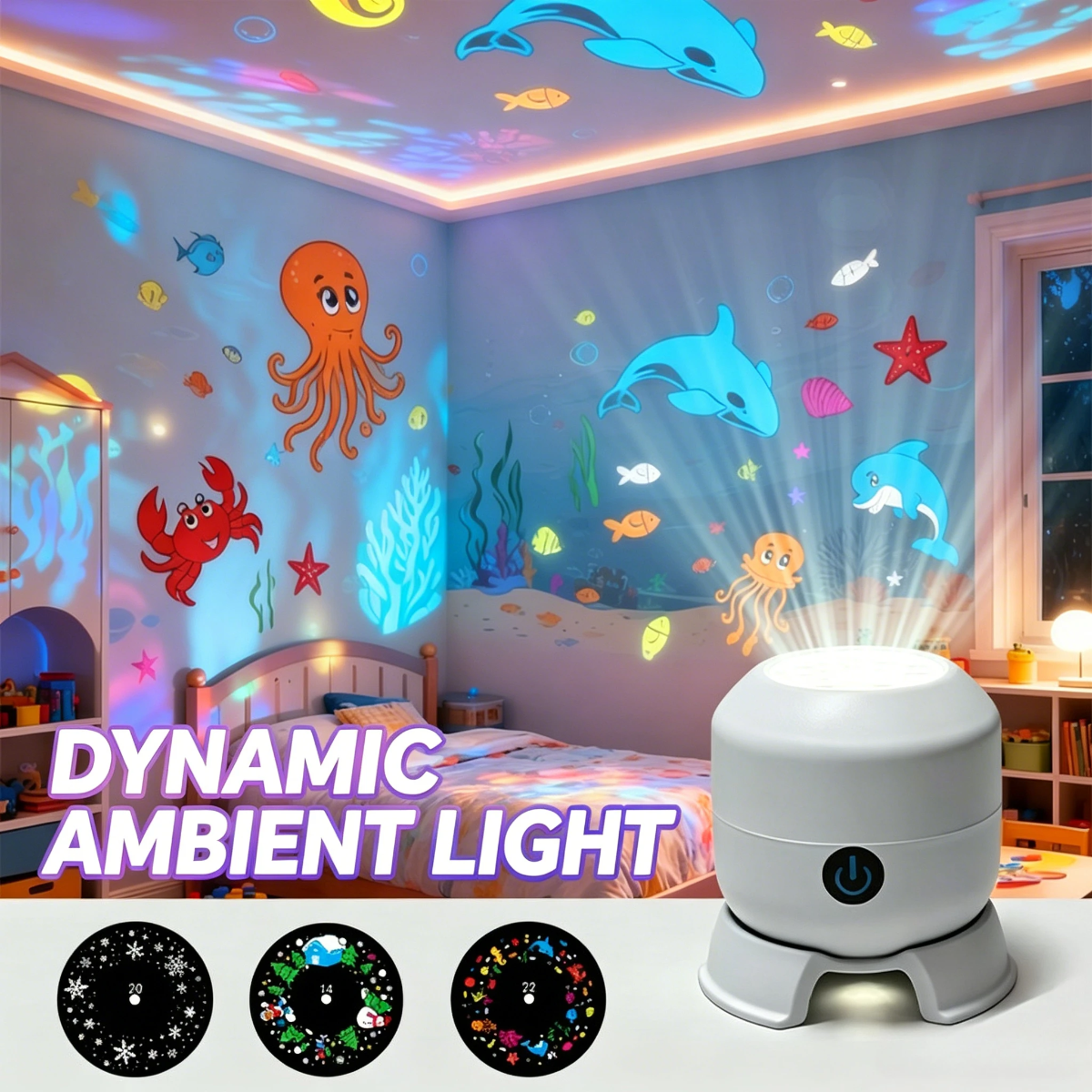 SeaDream – Divertido y educativo – Lámpara de noche LED giratoria de 360°