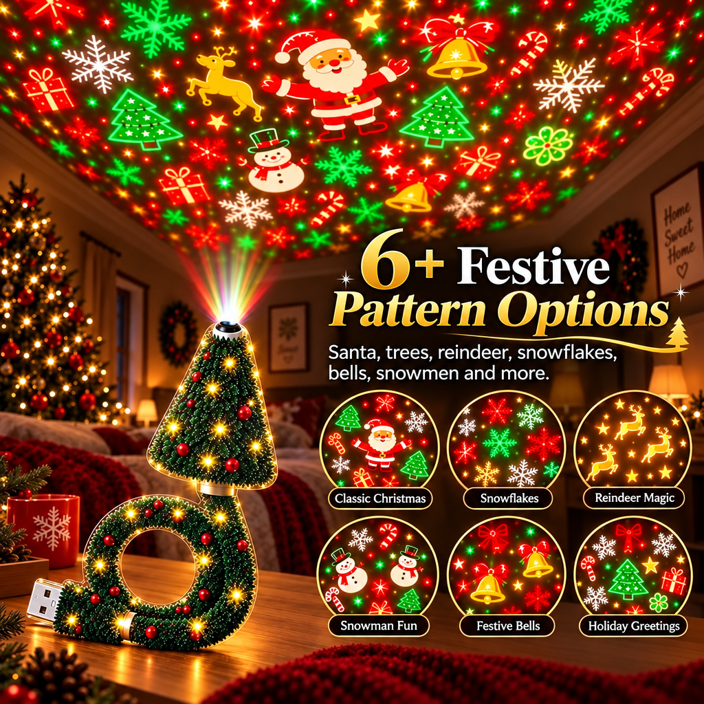 HolidayBeam – Festivo y acogedor: proyector navideño USB con patrones de luz