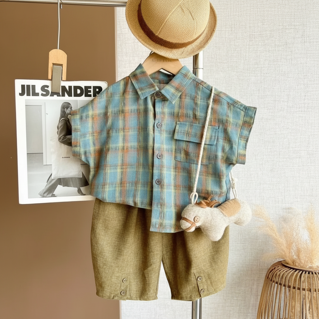 LittleGent – Moderno y desenfadado: conjunto para niño con camisa a cuadros y pantalones cortos