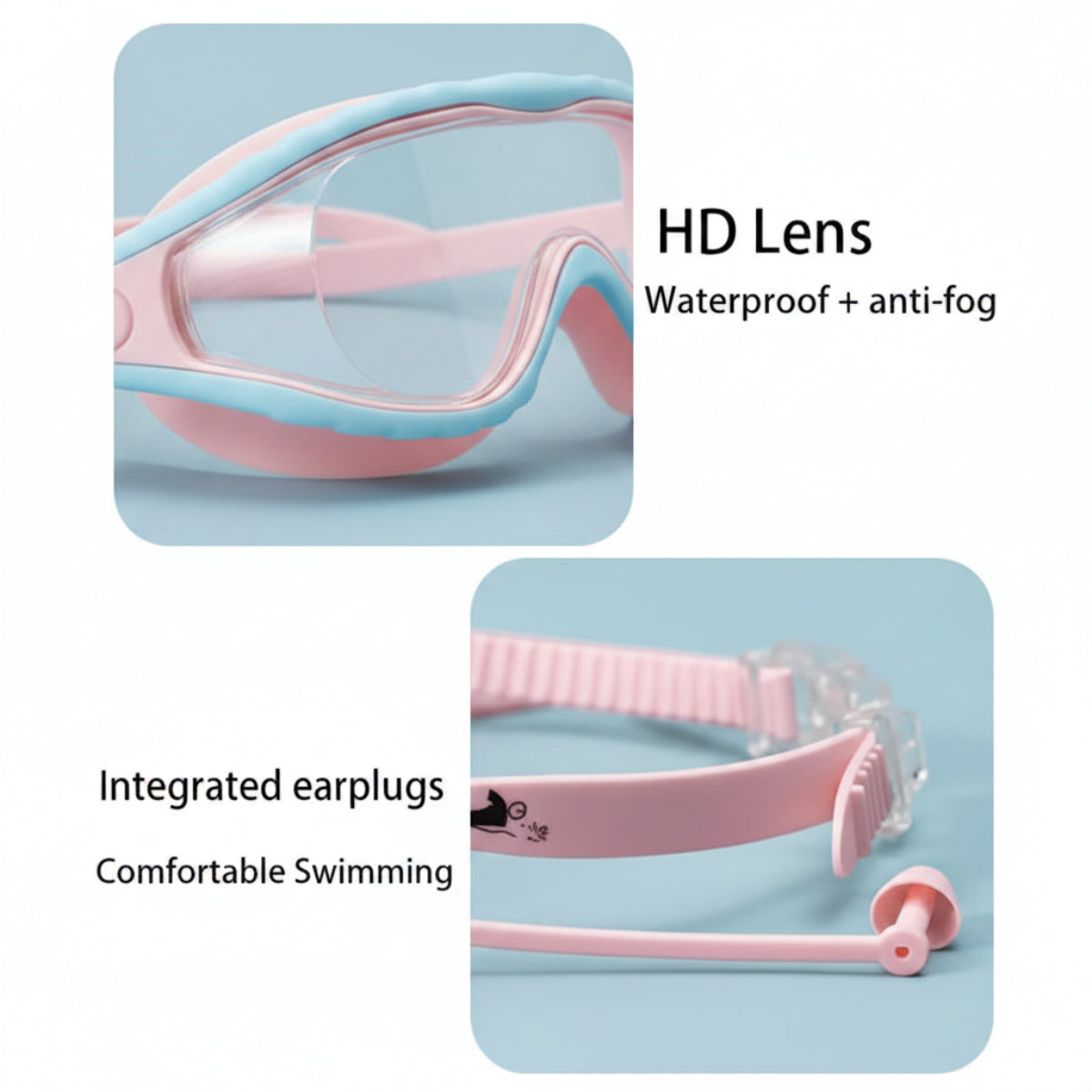 AquaVision – Protección ajustable contra la condensación y los rayos UV – Gafas de natación de silicona con tapones para los oídos
