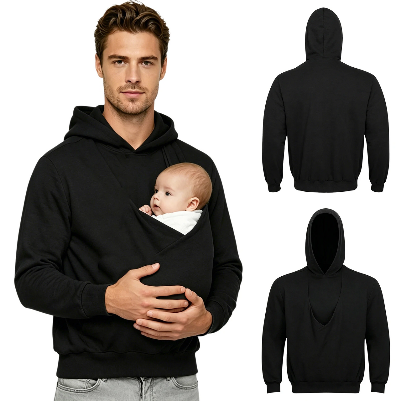 CuddleDad – Cómoda y práctica: sudadera con capucha para hombre con bolsillo tipo canguro