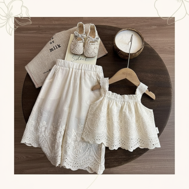 TinyLuxe – Conjunto de verano de Somerset: top de encaje y pantalones de pierna ancha