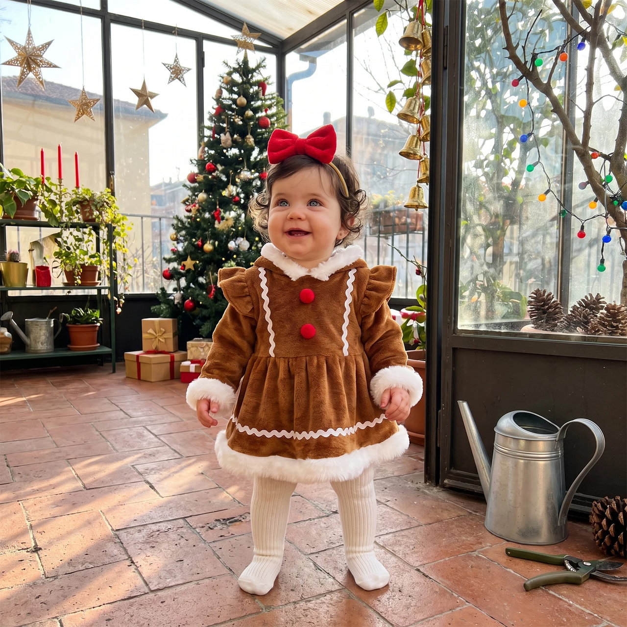 LittleGinger – Cálido y festivo – Mono navideño para bebé con diadema