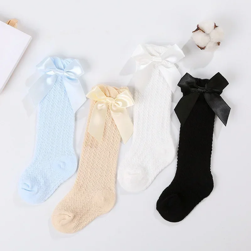 LittleCharm – Suaves y elegantes: calcetines hasta la rodilla para niñas con lazo