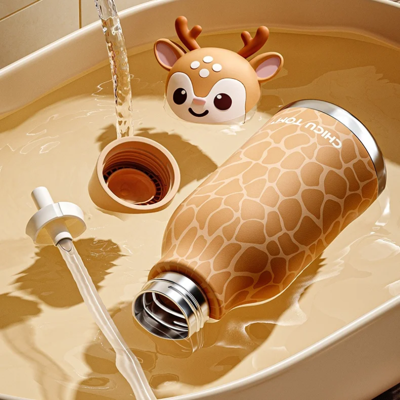 AnimalSip – Bonita y práctica: botella térmica infantil de acero inoxidable con estampado de animales