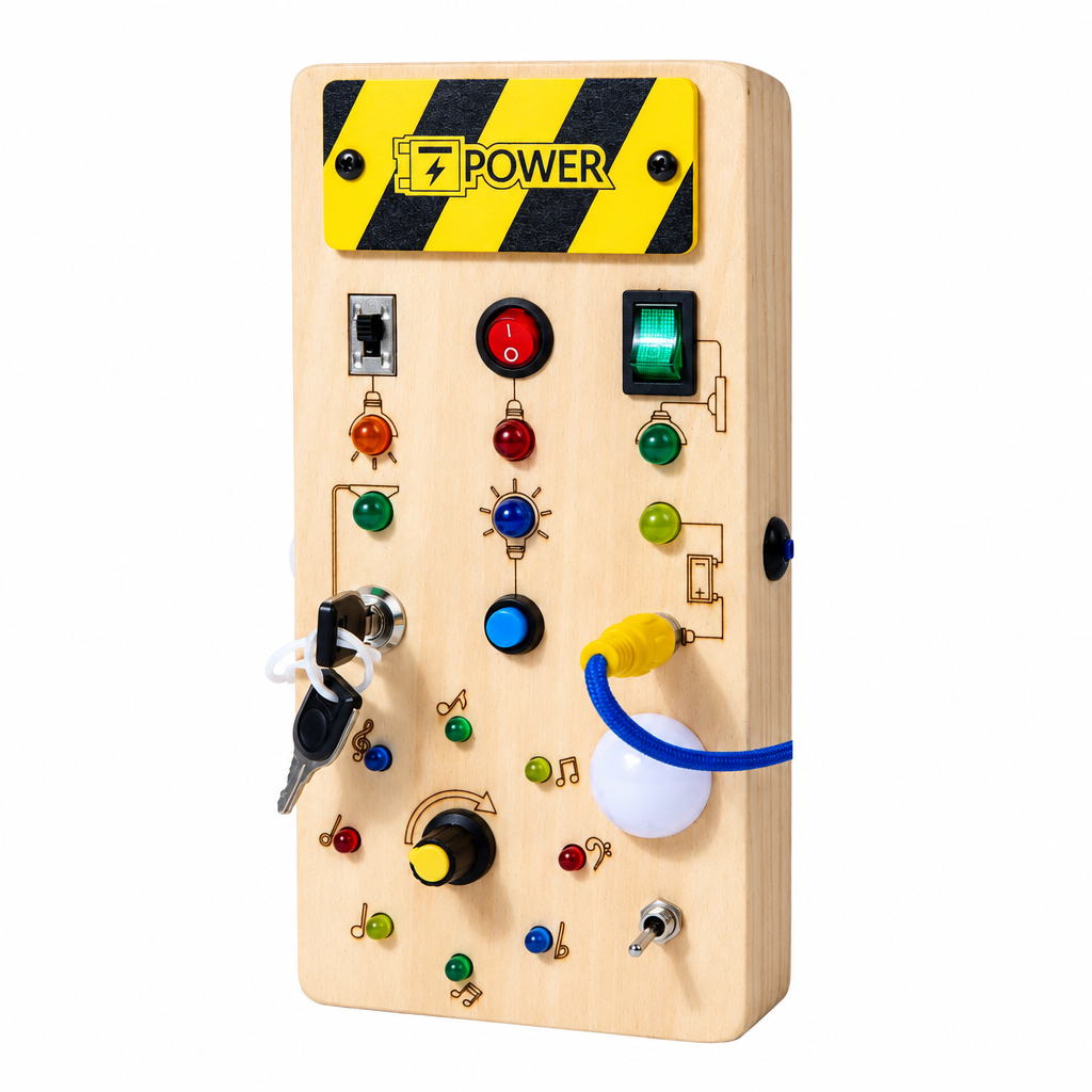 TinyTech – Tablero de actividades de madera con luces e interruptores – Juguete educativo