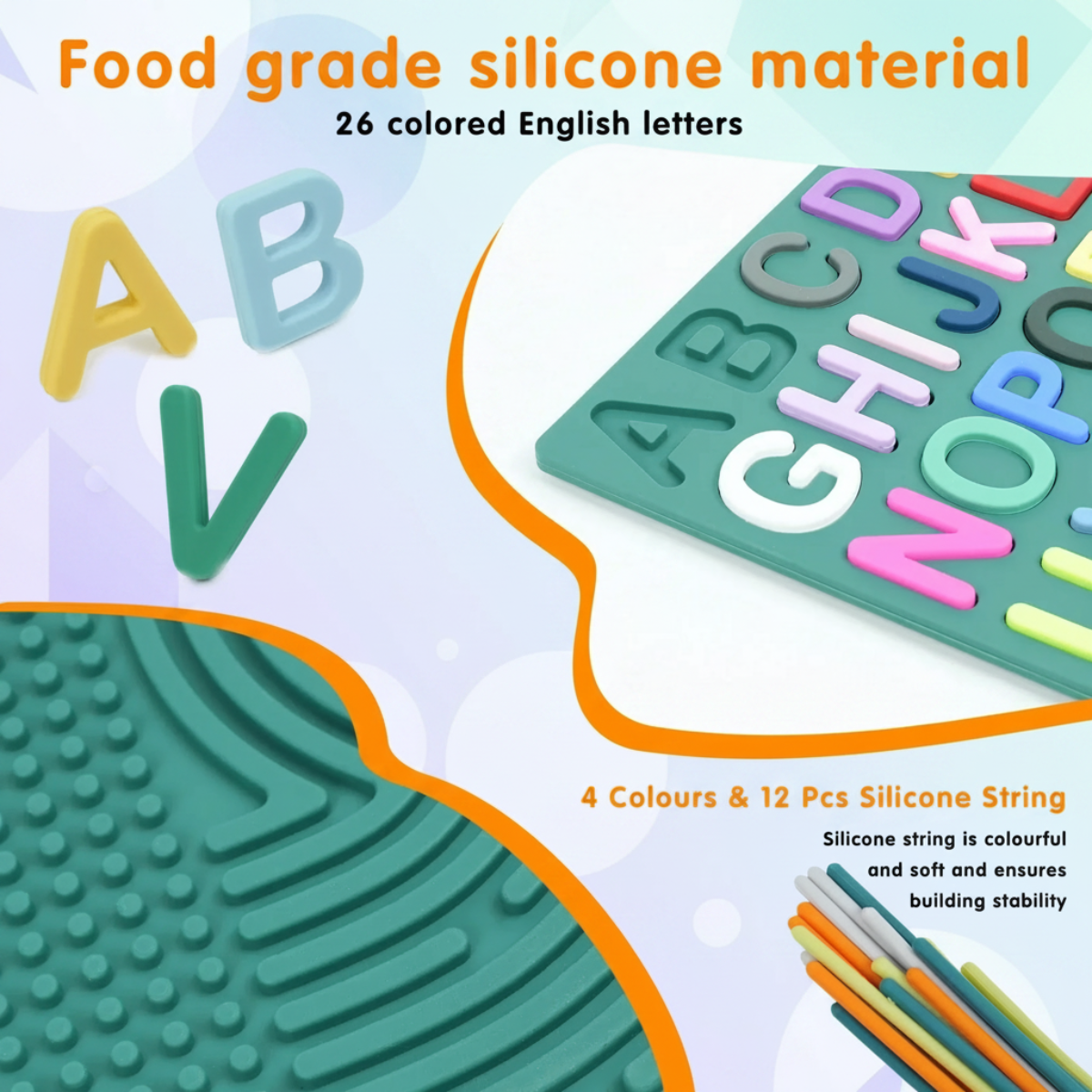 BrainyKids – Educativo y sensorial – Tablero de actividades de silicona con letras