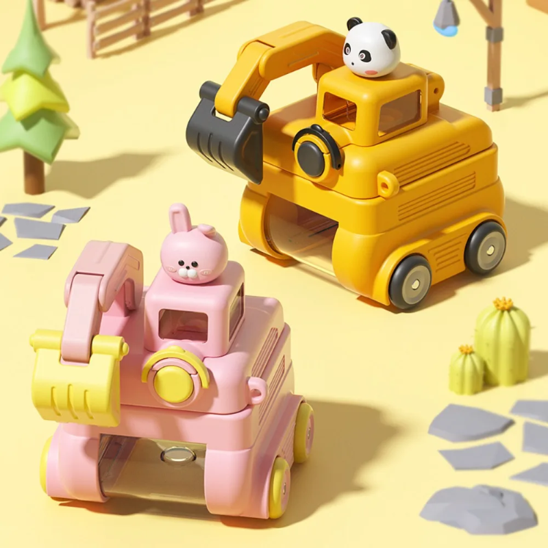TinyExcavators – Única y funcional: botella de agua con forma de excavadora y pajita