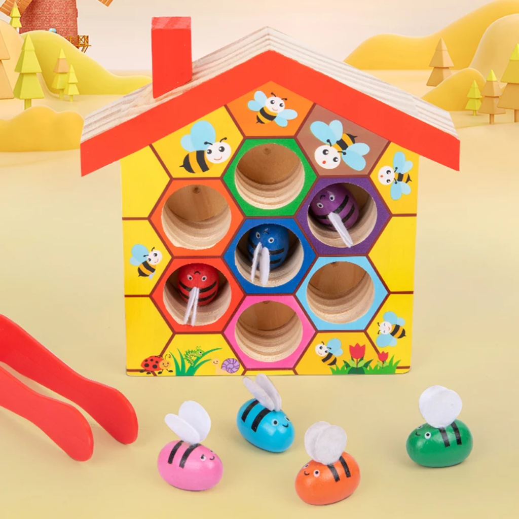 HoneyHive – Montessori & Educativo – Juego de clasificación de abejas de madera