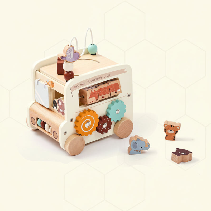 BusyRide – Educativo y versátil: autobús de actividades Montessori de madera