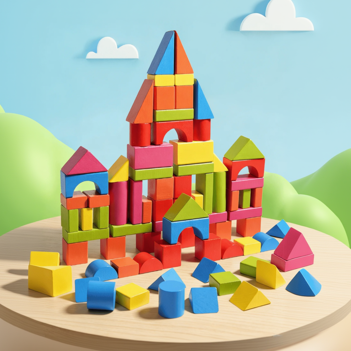 BlockyFun – Creativo y educativo – Juego de bloques de construcción de madera de 100 piezas