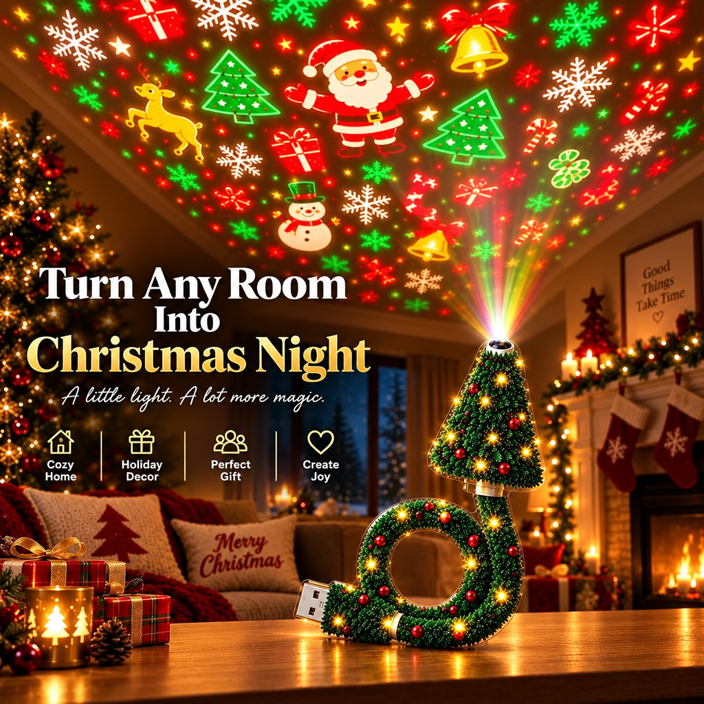 HolidayBeam – Festivo y acogedor: proyector navideño USB con patrones de luz