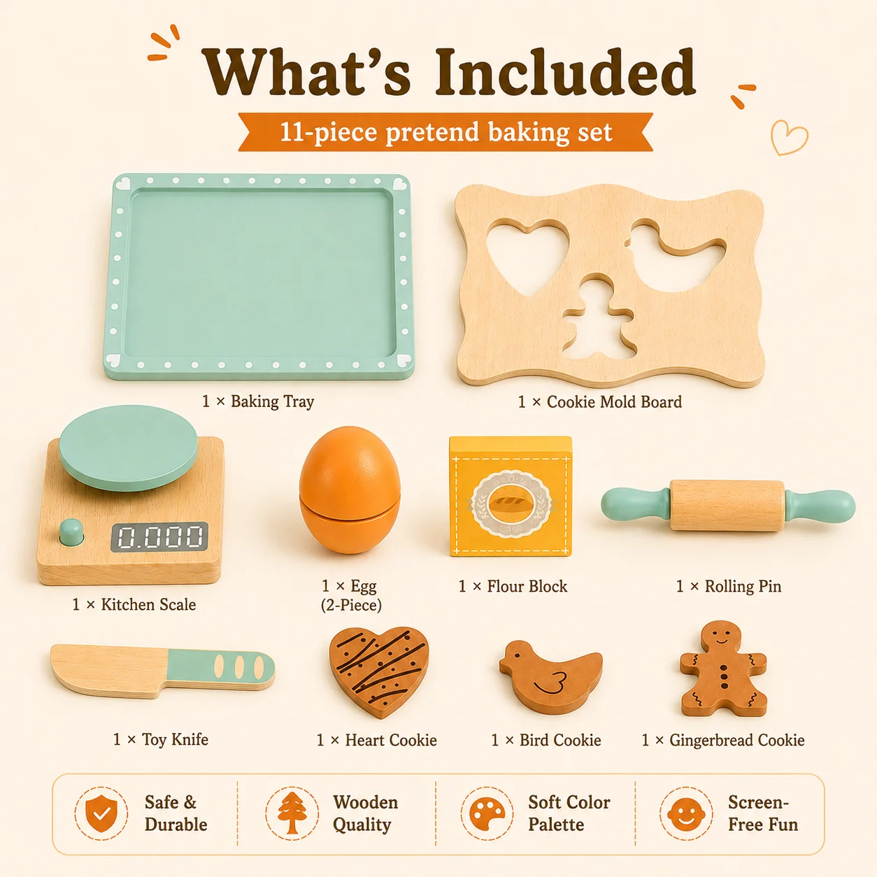 BakeBuddy – Creativo y educativo – Juego de repostería de madera