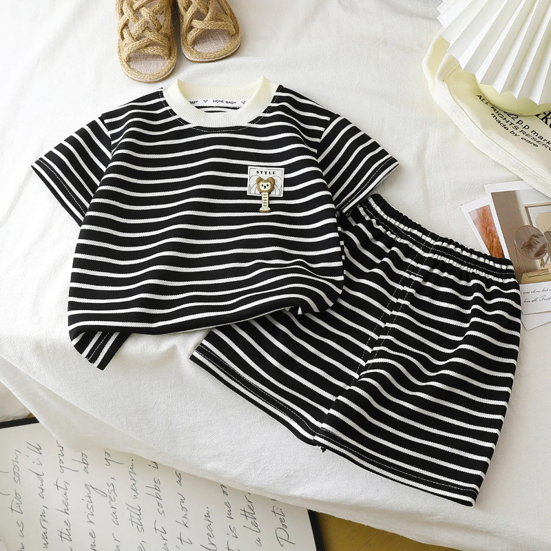 Kids Stripe Outfit – Moda y comodidad: conjunto infantil de verano